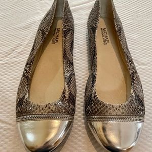 Michael Kors - EUC ballet flats, snakeskin w/silver toe detail